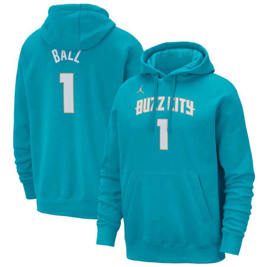 Men Charlotte Hornets #1 Ball Blue Nike Season city version Sweatshirts 23-24 NBA Jersey